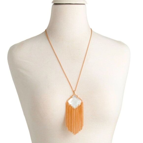 NWT KENDRA SCOTT Kingston Rose Gold Long Pendant Necklace Ivory Mother of Pearl - Picture 6 of 7
